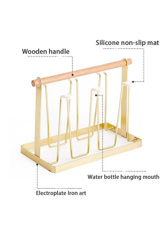 Hihonor Cup Drying Rack Stand with 6 Silicone Protective Hooks, Wooden Handle Metal Cup Coffee Mug Organizer, Countertop Cup Holder for Bottle Glass Mug Home Office Cafe Bar (White)  - Image 5