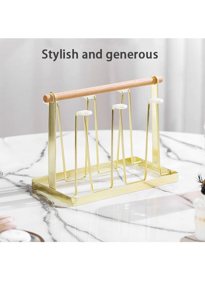 Hihonor Cup Drying Rack Stand with 6 Silicone Protective Hooks, Wooden Handle Metal Cup Coffee Mug Organizer, Countertop Cup Holder for Bottle Glass Mug Home Office Cafe Bar (White)  - Image 4