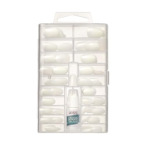 KISS 100 Full-Cover Nails, Press-On Nails, Nail glue included, 'Active Oval' Shape, Clear, Medium Size, Oval Shape, Includes 100 Nails, 3g Maximum Speed Nail Glue - Image 2