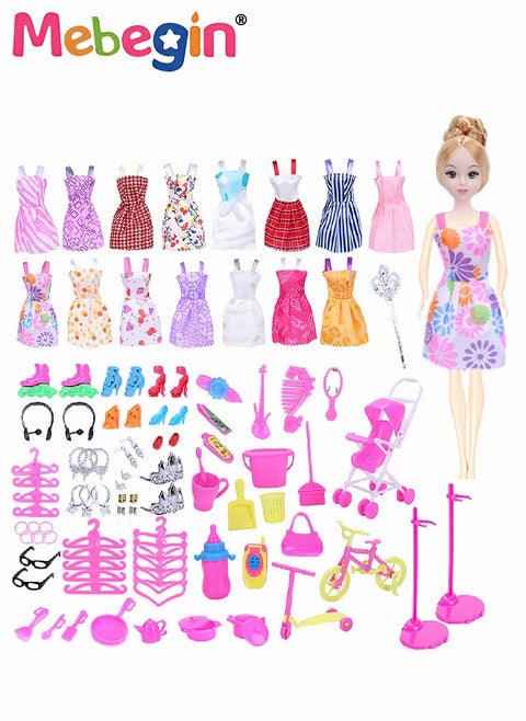114 Pcs Doll Clothes and Accessories Set, Fashion Design Kit for 30cm Doll, Colorful Unique Barbie Doll Stuff, Fashion Doll Clothes Set, Easy to Put on and Take Off, Perfect Gifts for Girls(Excluding Dolls)