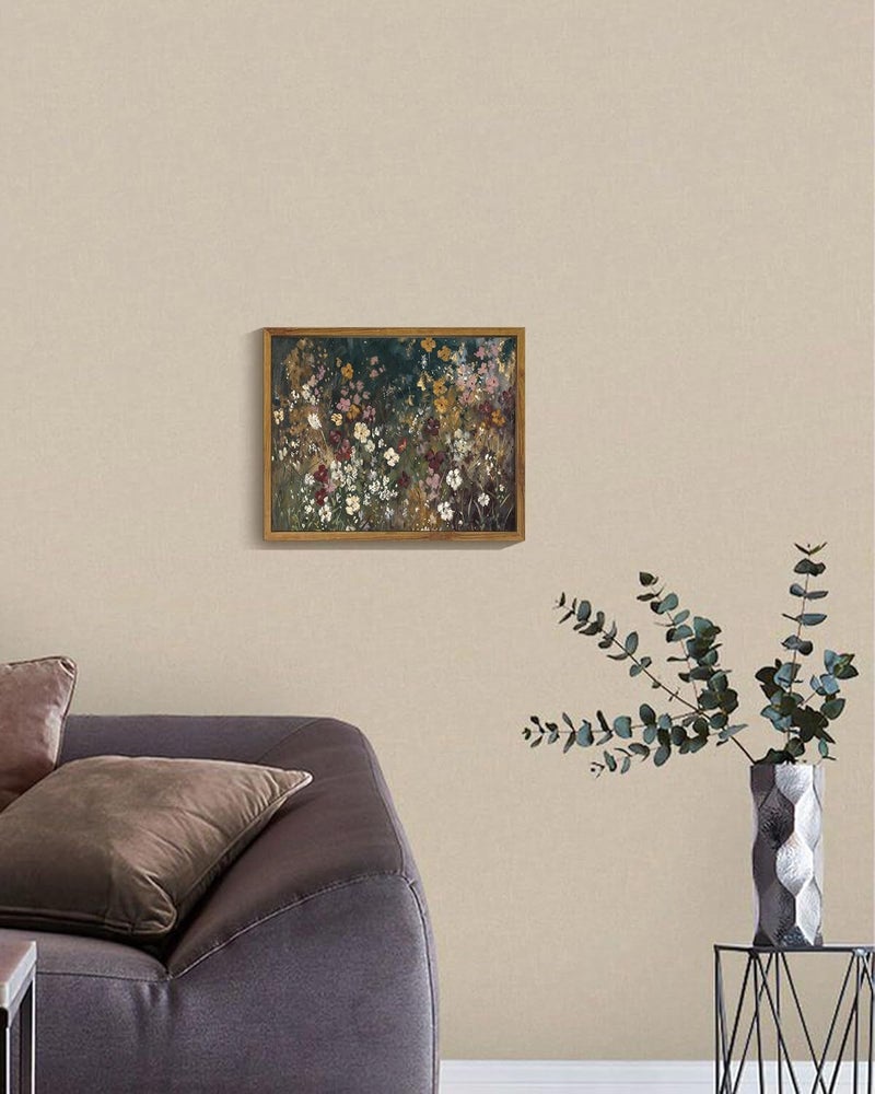 KISSFOX Vintage Framed Wall Art Decor Moody Wildflower Pictures Wall Decor Rustic Floral Canvas Art Prints Natural Modern Farmhouse Paintings Artwork For Bedroom Living Room - Image 2