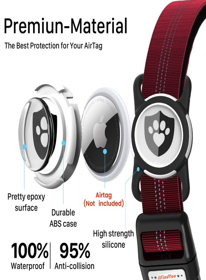 طوق عاكس للكلاب من ilFindYou مع حامل AirTag للكلاب الكبيرة، مصنوع من النايلون الناعم، لون عنابي، مقاس كبير (L). - Image 2