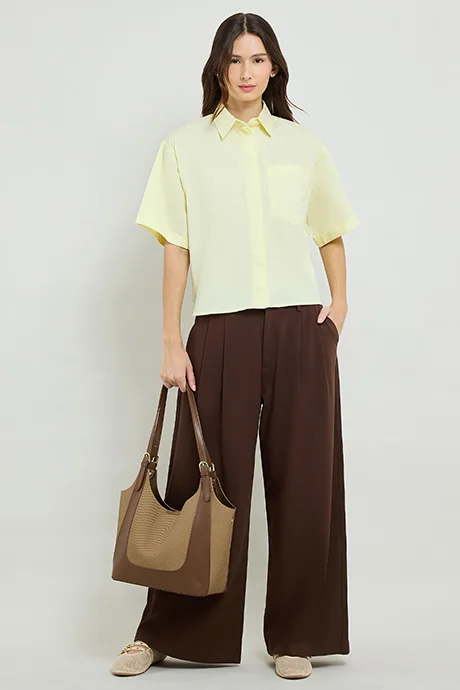 أر أند بي Solid Shirt with Classic Collar and Short Sleeves