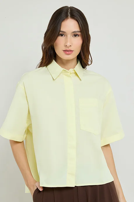 أر أند بي Solid Shirt with Classic Collar and Short Sleeves
