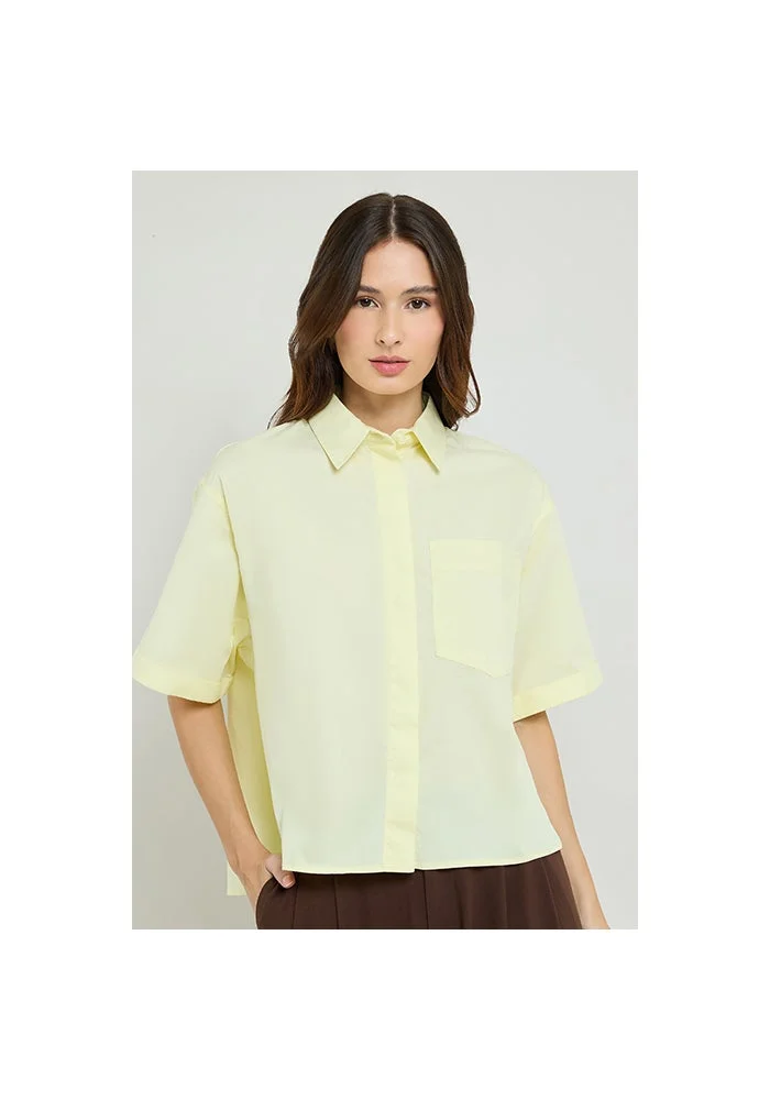 R&b Solid Shirt with Classic Collar and Short Sleeves