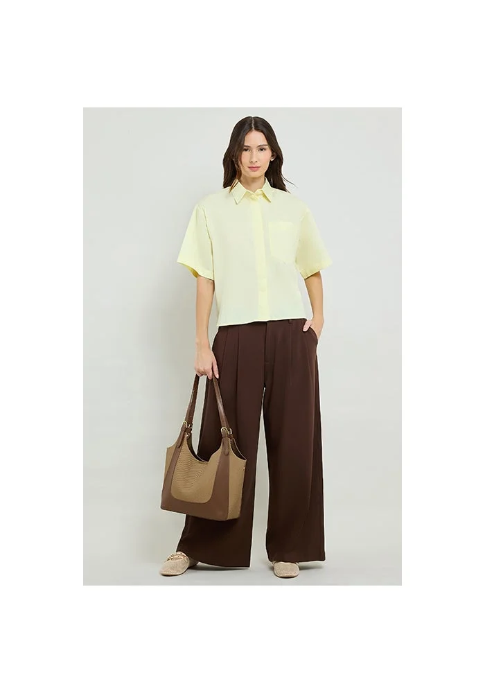 R&b Solid Shirt with Classic Collar and Short Sleeves