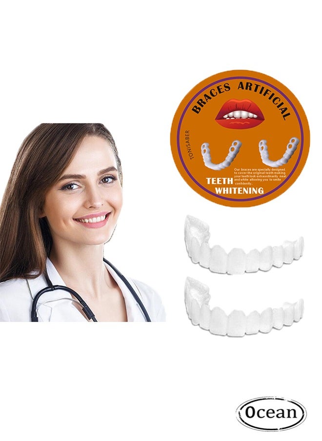 Ocean Veneers Dentures, Temporary Fake Teeth Snap On Veneers, Dental Veneers for Temporary Tooth Repair Upper and Lower Jaw, Smile Teeth Veneers, Adjustable Veneers Dentures, for Men Women with Bad Teeth  - Image 1