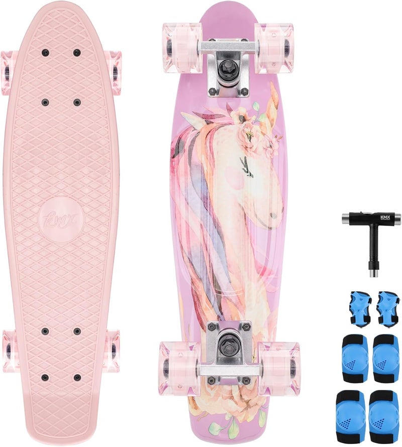 KMX Skateboard 22 and 27 Inch, Classic Mini Cruiser Skateboard for Boys, Girls, Kids, Students, Adults, Teens, Mini Cruiser Board for Beginners and Advanced - Image 1
