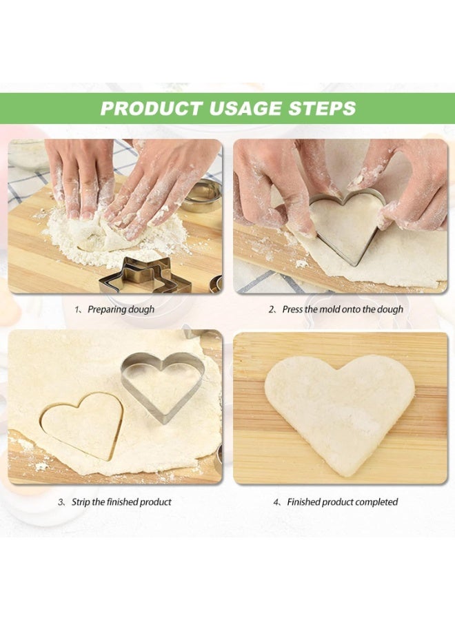 هابي هوم قطاعة بسكويت (12 قطعة) مجموعة قوالب معدنية قاطعة للكيك والخضروات والفواكه والبسكويت، قوالب من الستانلس ستيل باشكال قلب ونجمة ودائرة ووردة - Image 5