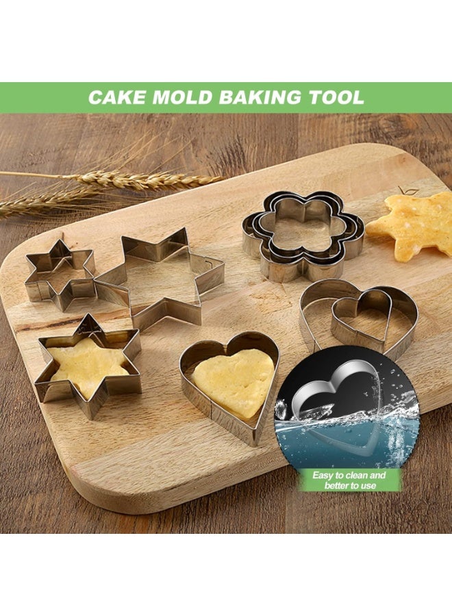 هابي هوم قطاعة بسكويت (12 قطعة) مجموعة قوالب معدنية قاطعة للكيك والخضروات والفواكه والبسكويت، قوالب من الستانلس ستيل باشكال قلب ونجمة ودائرة ووردة - Image 3