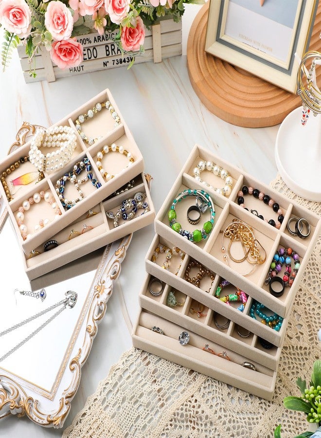 Inbagi 12 Pcs Small Velvet Jewelry Tray Stackable Jewelry Organizer Drawers Insert Divided Storage Display Trays for Earring Ring Brooch Watch Necklace Bracelet 8.3 x 5 x 1 Inches - Image 4