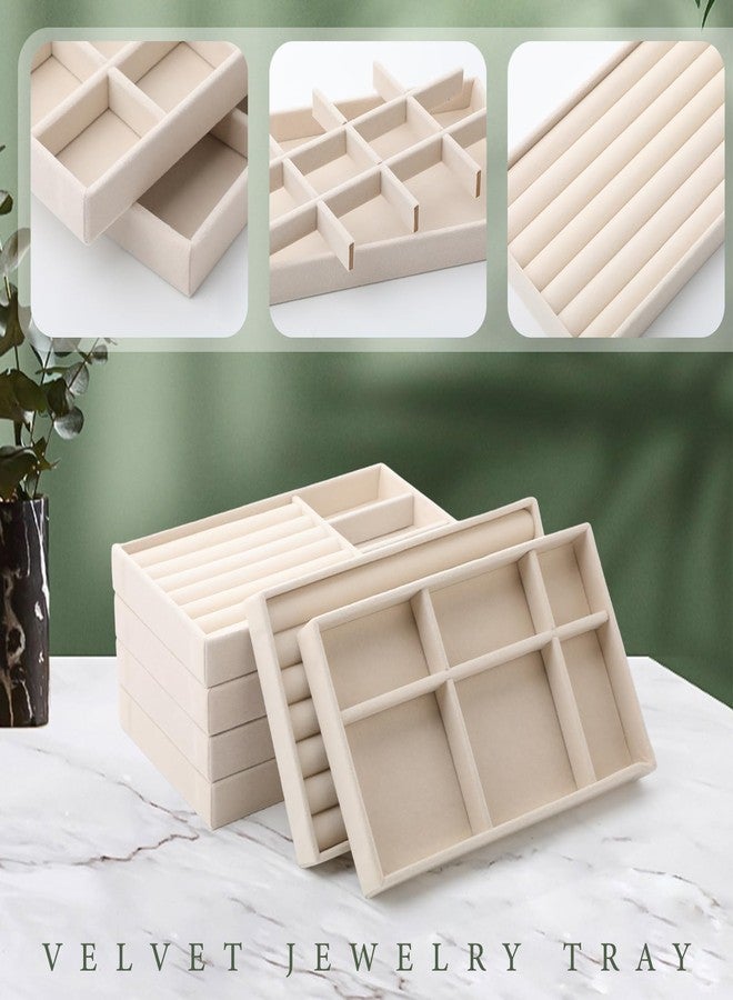 Inbagi 12 Pcs Small Velvet Jewelry Tray Stackable Jewelry Organizer Drawers Insert Divided Storage Display Trays for Earring Ring Brooch Watch Necklace Bracelet 8.3 x 5 x 1 Inches - Image 3