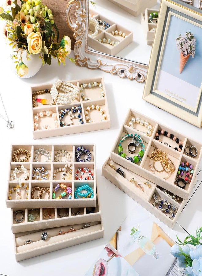 Inbagi 12 Pcs Small Velvet Jewelry Tray Stackable Jewelry Organizer Drawers Insert Divided Storage Display Trays for Earring Ring Brooch Watch Necklace Bracelet 8.3 x 5 x 1 Inches - Image 5