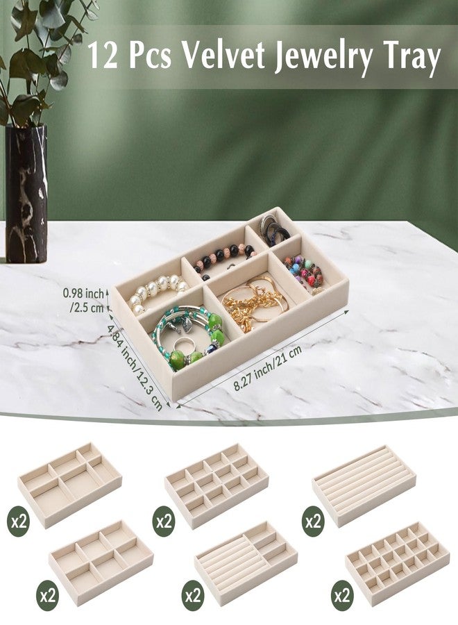 Inbagi 12 Pcs Small Velvet Jewelry Tray Stackable Jewelry Organizer Drawers Insert Divided Storage Display Trays for Earring Ring Brooch Watch Necklace Bracelet 8.3 x 5 x 1 Inches - Image 2