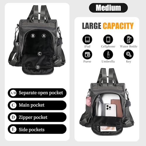 PINCNEL Women Backpack Purse Waterproof Nylon Anti-theft Rucksack Lightweight Shoulder Bag - Image 3