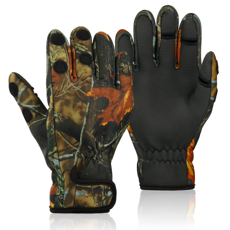BB Hapeayou Fingerless Neoprene Fishing Gloves for Men Anti-Slip, Waterproof, Lightweight,for Cold Weather (Camouflage,1 Pair) - Image 1