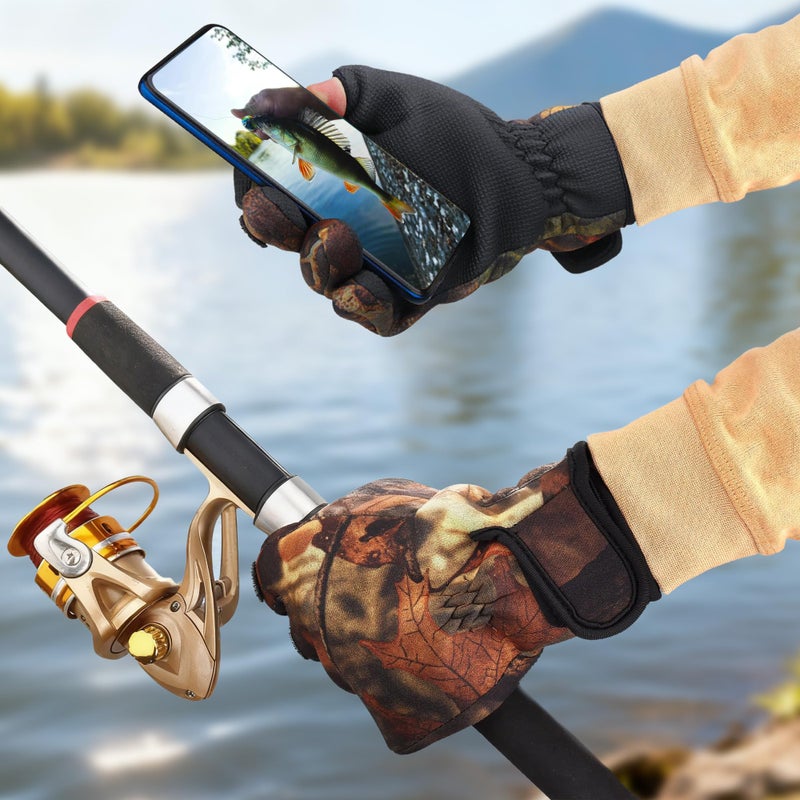 BB Hapeayou Fingerless Neoprene Fishing Gloves for Men Anti-Slip, Waterproof, Lightweight,for Cold Weather (Camouflage,1 Pair) - Image 3