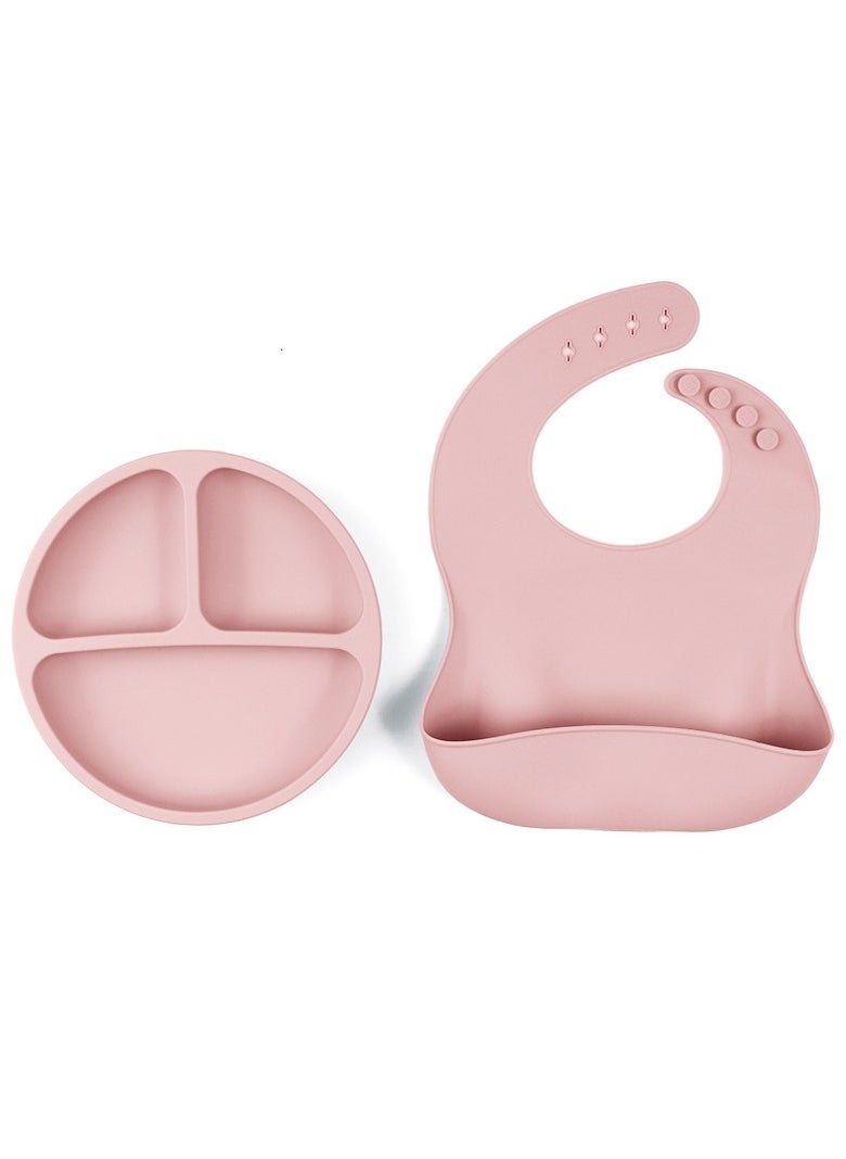Children's Silicone Tableware Set Baby Food Tray Tableware (Tray + Saliva Pocket) Purple Two-Piece SetC - Image 1