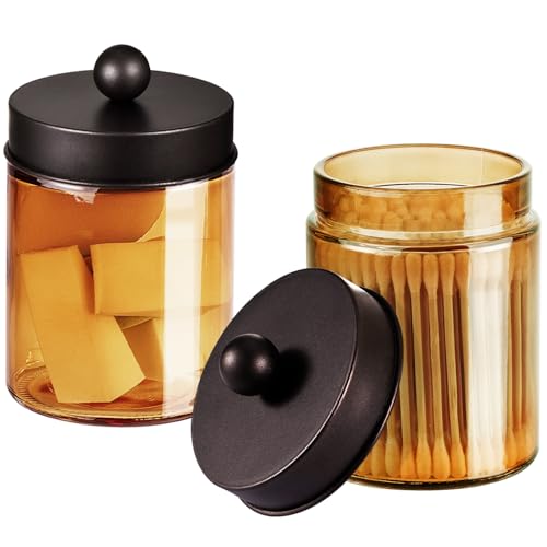 Komashr 3 Pack Apothecary Jar Canisters Bathroom Vanity Organizer Qtip Holder Storage Organizer Set Countertop Canister with Stainless Steel Lids Cute Stickers for QtipsCotton SwabsMakeup SpongesFloss - Image 3