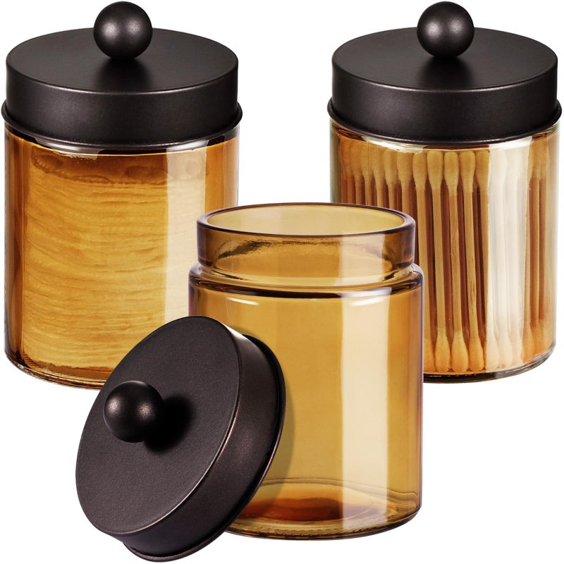 Komashr 3 Pack Apothecary Jar Canisters Bathroom Vanity Organizer Qtip Holder Storage Organizer Set Countertop Canister with Stainless Steel Lids Cute Stickers for QtipsCotton SwabsMakeup SpongesFloss - Image 2