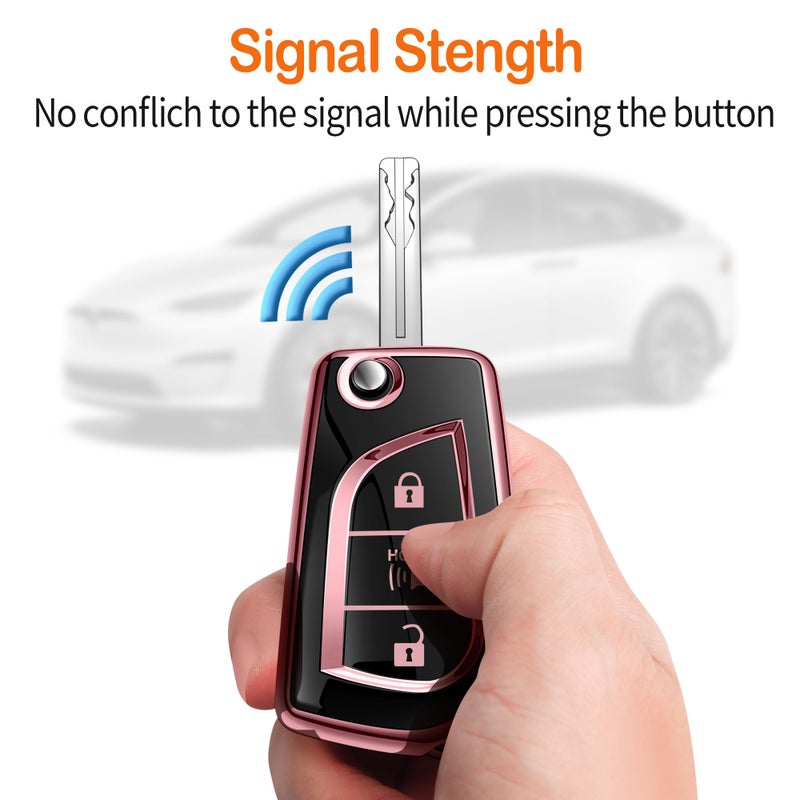 Sindeda for Toyota Key Fob Cover with Keychain Soft Full Protection Case Compatible with 2019-2025 RAV4 LE 2018-2024 Camry LE/SE, 2017-2025 Corolla LE/SE 2018-2022 C-HR LE (3 Buttons, Pink) - Image 5