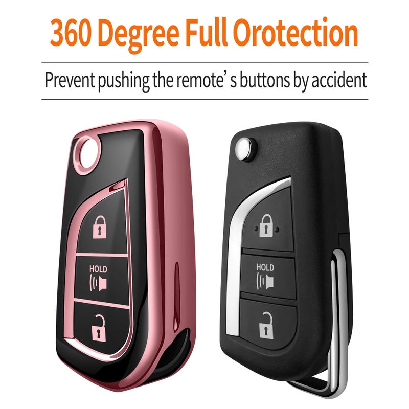 Sindeda for Toyota Key Fob Cover with Keychain Soft Full Protection Case Compatible with 2019-2025 RAV4 LE 2018-2024 Camry LE/SE, 2017-2025 Corolla LE/SE 2018-2022 C-HR LE (3 Buttons, Pink) - Image 4