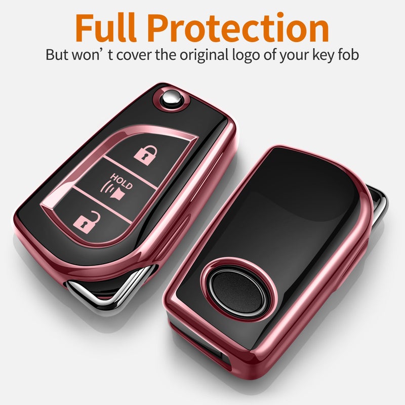 Sindeda for Toyota Key Fob Cover with Keychain Soft Full Protection Case Compatible with 2019-2025 RAV4 LE 2018-2024 Camry LE/SE, 2017-2025 Corolla LE/SE 2018-2022 C-HR LE (3 Buttons, Pink) - Image 3