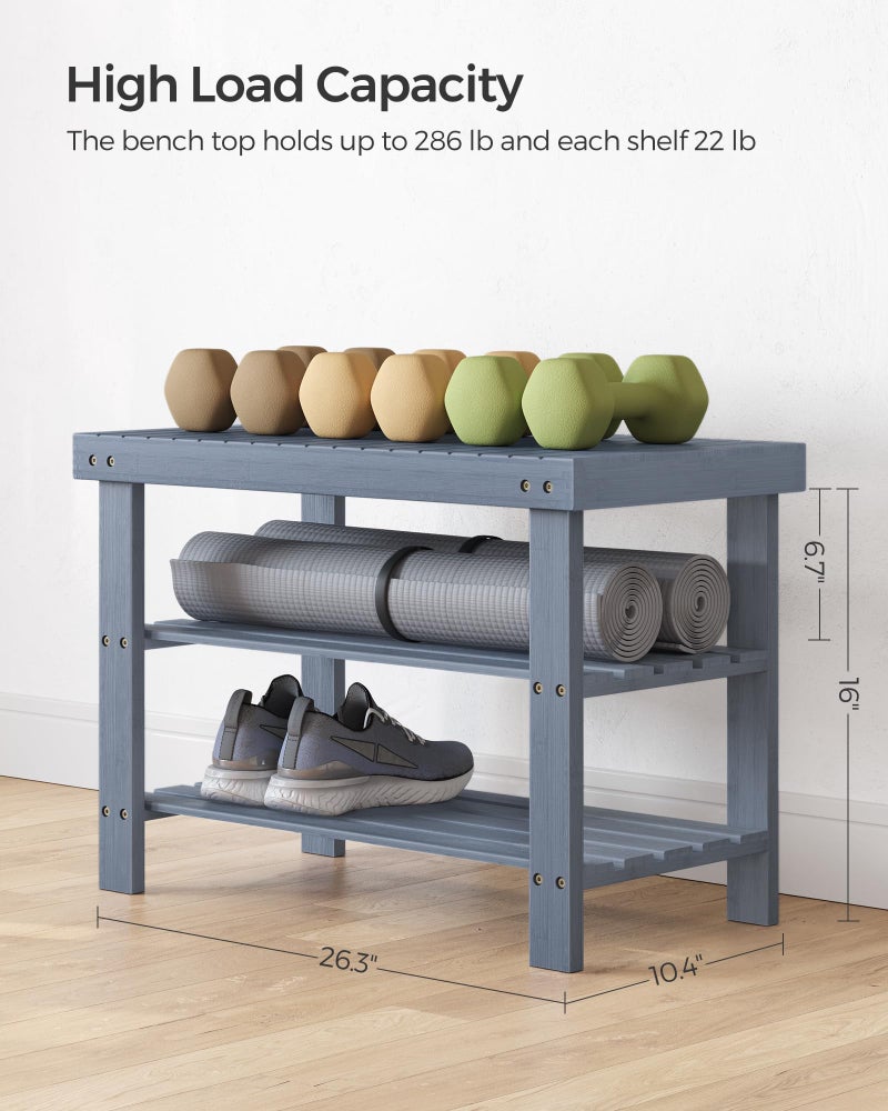SONGMICS Shoe Rack Bench, 3-Tier Bamboo Shoe Storage Organizer, Entryway Bench, Holds Up to 286 lb, 11.3 x 27.6 x 17.8 Inches, for Entryway Bathroom Bedroom, Grey ULBS04GY - Image 3