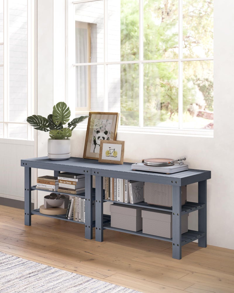 SONGMICS Shoe Rack Bench, 3-Tier Bamboo Shoe Storage Organizer, Entryway Bench, Holds Up to 286 lb, 11.3 x 27.6 x 17.8 Inches, for Entryway Bathroom Bedroom, Grey ULBS04GY - Image 5