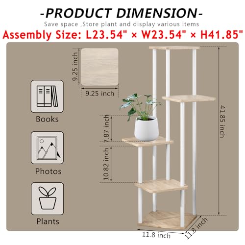 AZERPIAN Plant Stand 5 Tier Indoor Metal Flower Shelf for Multiple Plants Corner Tall Flower Holders for Patio Garden Living Room Balcony Bedroom, Black (5 Tier-White) - Image 4