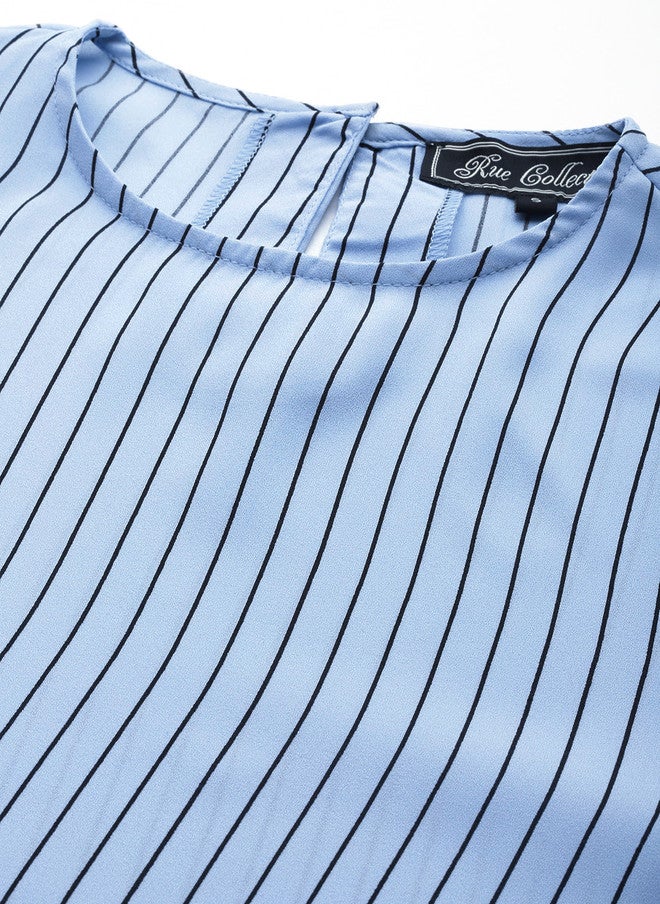Rue Collection Blue Striped Flared Sleeve Top for Women - Image 2