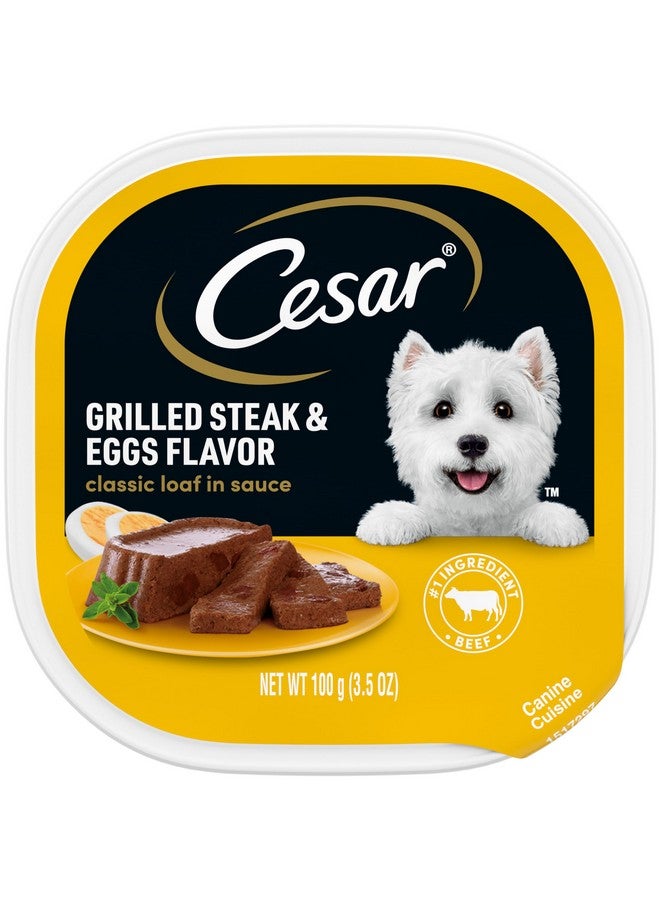 CESAR Adult Wet Dog Food Classic Loaf in Sauce Grilled Steak and Eggs Flavor, 3.5 oz. Easy Peel Trays, Pack of 24 - Image 1