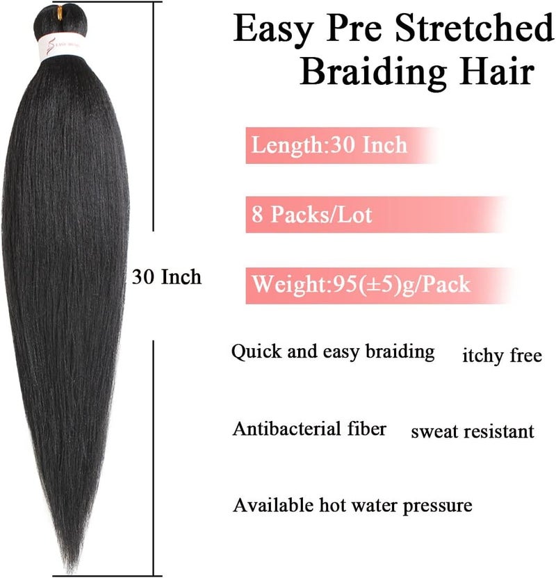 Leeven 30 Inch 8 Packs Ombre Pre Stretched Braiding Hair Two Tone Yaki Texture Prestretched Crochet Braids Hair Professional Synthetic Hair Extension Itch Free Hot Water Setting (27/613#) - Image 2