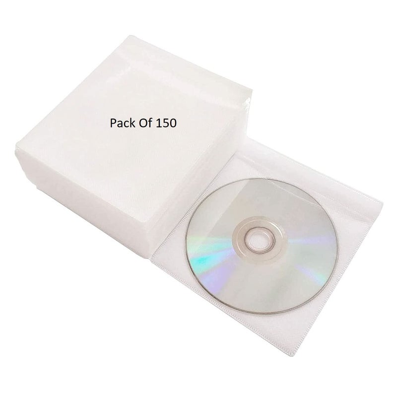 Shining Zon CD DVD Case Cover Organizer Records Soft Non-Woven Material Double-Sided Refill Plastic Storage Binders Disc Case (White) (Pack of 150) - Image 1