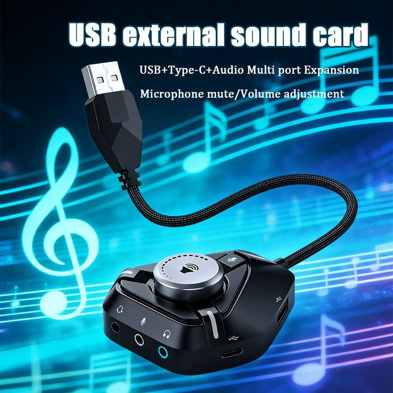 6 In 1 USB Sound Card Audio Dock Splitter USB Type C Charging Data Transfer Multifunctional Converter For PC Laptop Black - Image 1