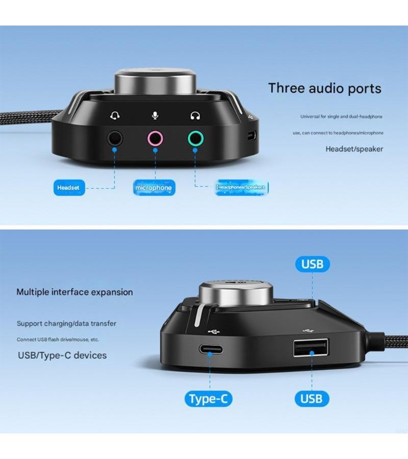 6 In 1 USB Sound Card Audio Dock Splitter USB Type C Charging Data Transfer Multifunctional Converter For PC Laptop Black - Image 2