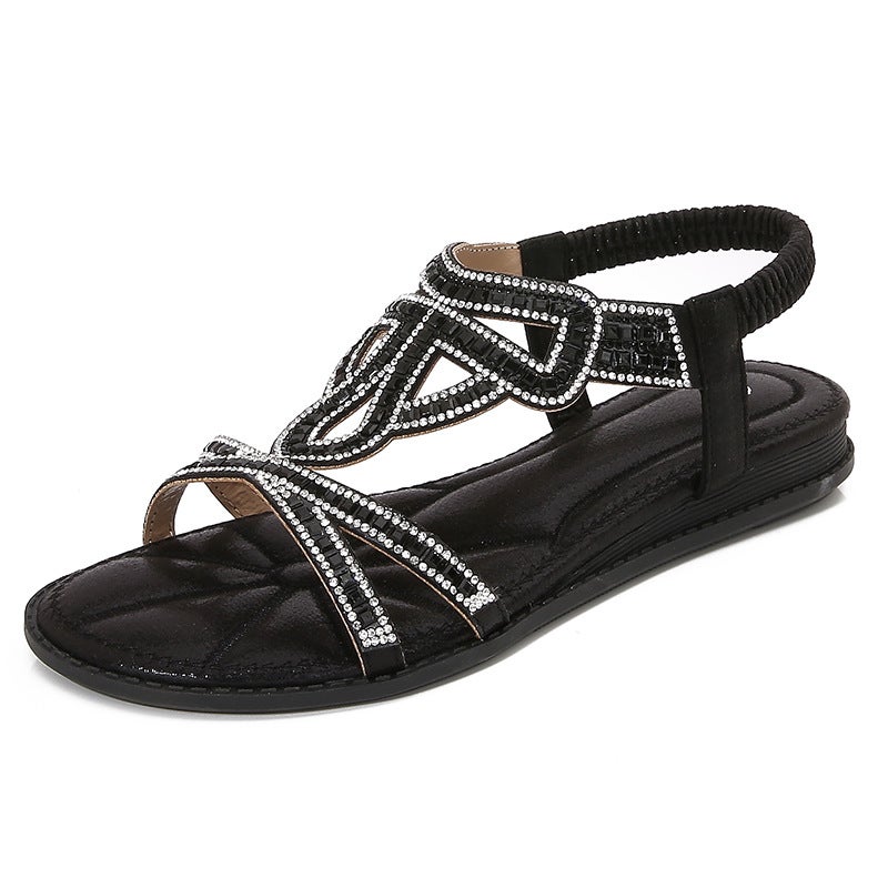 Yasirun Large Size Hollow-Out Flat Sandals with Rhinestones, Bohemian Style Comfortable Women''s Shoes for Summer 699-10 - Image 4
