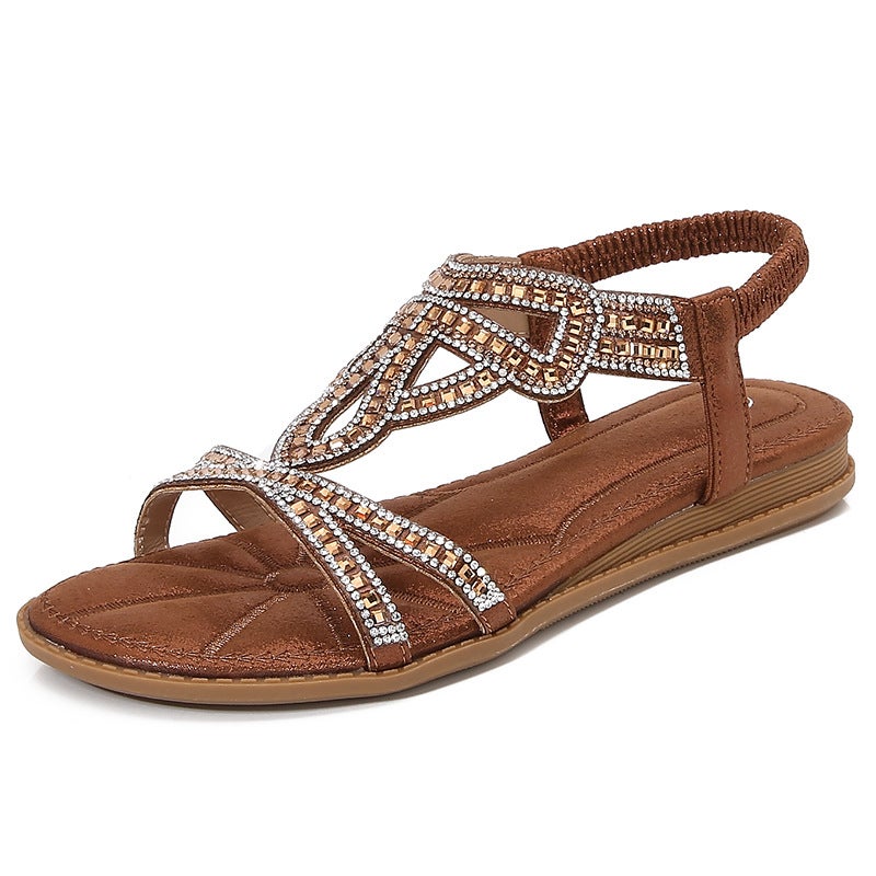 Yasirun Large Size Hollow-Out Flat Sandals with Rhinestones, Bohemian Style Comfortable Women''s Shoes for Summer 699-10 - Image 3