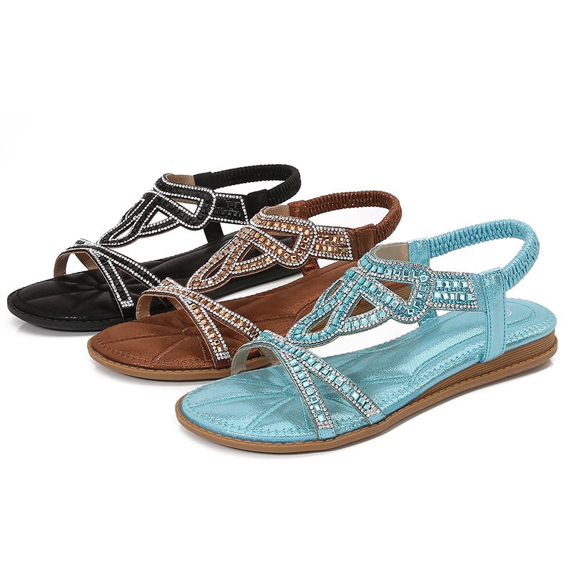 Yasirun Large Size Hollow-Out Flat Sandals with Rhinestones, Bohemian Style Comfortable Women''s Shoes for Summer 699-10 - Image 5
