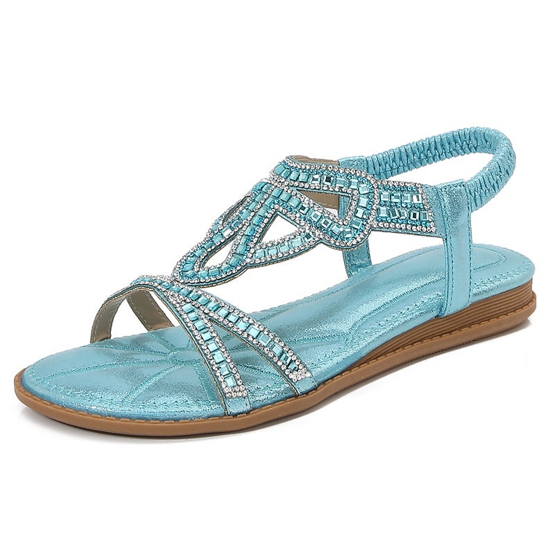 Yasirun Large Size Hollow-Out Flat Sandals with Rhinestones, Bohemian Style Comfortable Women''s Shoes for Summer 699-10 - Image 2