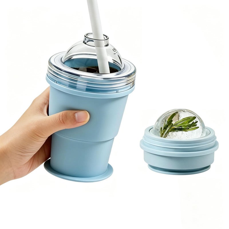 Silicone Ice Ball Mold Collapsible Tumbler Cup - 2 In 1 Leakproof Portable Cup For Gym Outdoor Camping Traveler - Image 1
