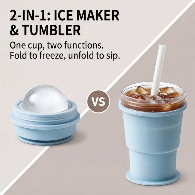 Silicone Ice Ball Mold Collapsible Tumbler Cup - 2 In 1 Leakproof Portable Cup For Gym Outdoor Camping Traveler - Image 5