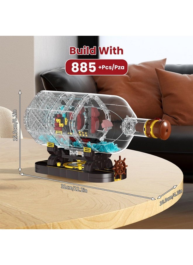 mould king Ship In A Bottle Building Blocks Sets, 10085 Revenge Pirate Boat Model Kits Toys, Collectible Display, Stem Creative Project For Adults And Kids Aged 8+ (885 Pieces)  - Image 3