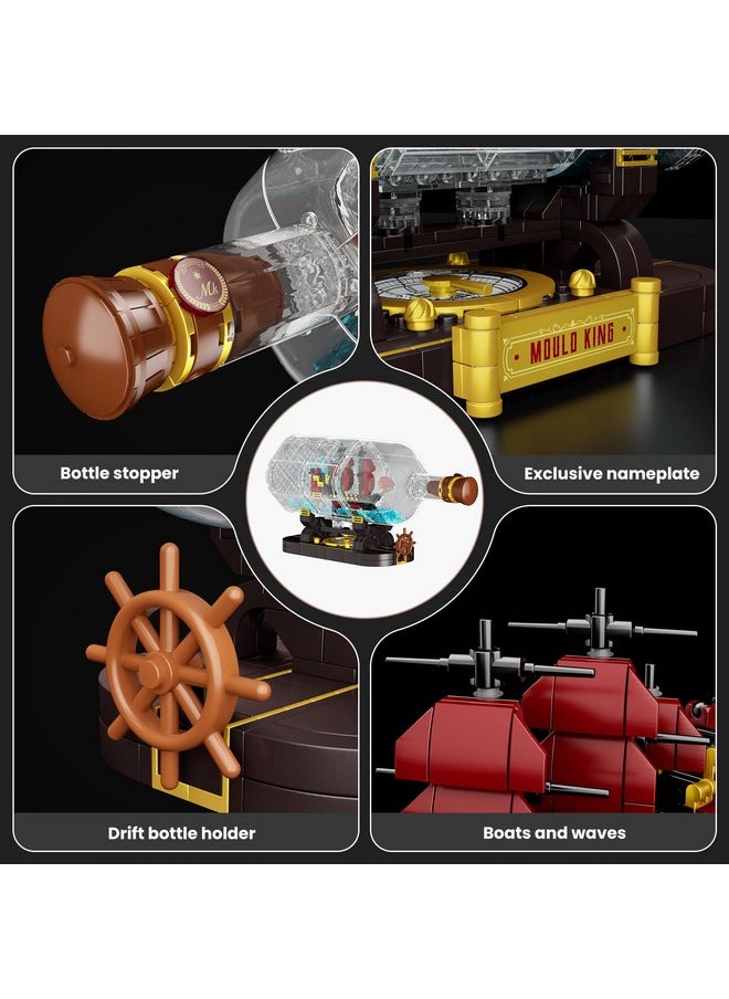 mould king Ship In A Bottle Building Blocks Sets, 10085 Revenge Pirate Boat Model Kits Toys, Collectible Display, Stem Creative Project For Adults And Kids Aged 8+ (885 Pieces)  - Image 4