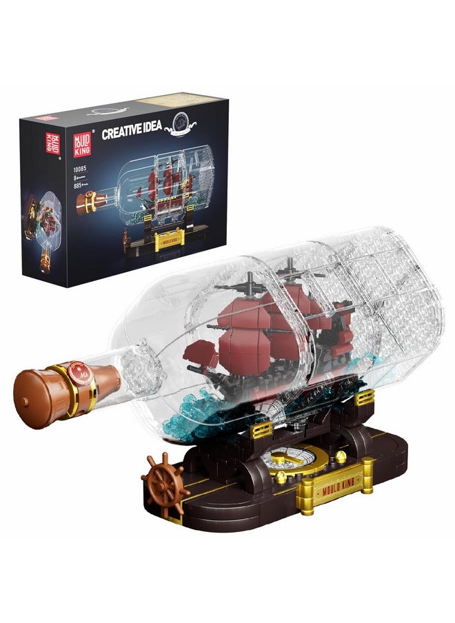 mould king Ship In A Bottle Building Blocks Sets, 10085 Revenge Pirate Boat Model Kits Toys, Collectible Display, Stem Creative Project For Adults And Kids Aged 8+ (885 Pieces)  - Image 1