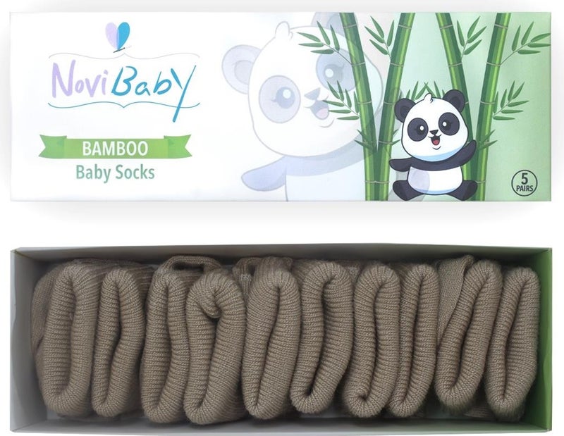 Novibaby 5-Piece Bamboo Newborn Baby Socks I Beige I 0-6 Months  - Image 1