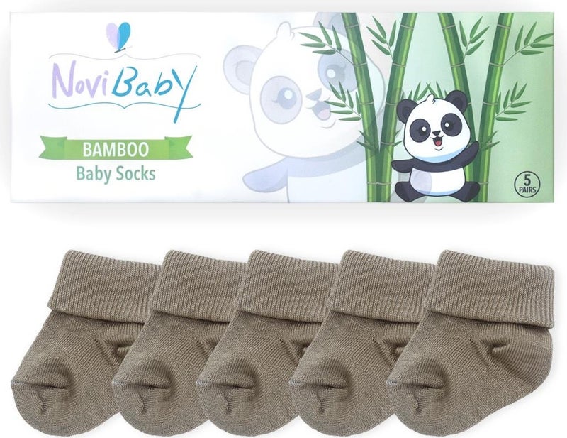 Novibaby 5-Piece Bamboo Newborn Baby Socks I Beige I 0-6 Months  - Image 3