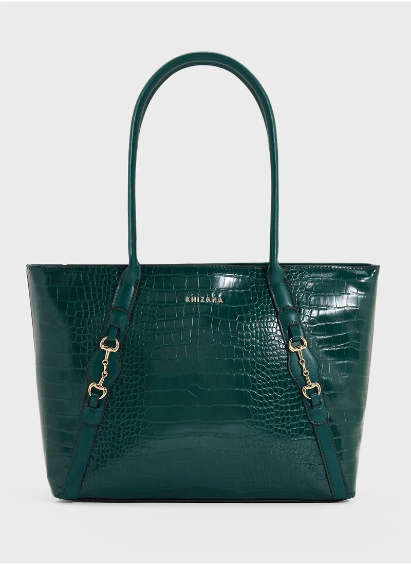 Khizana Horse Bit Detail Croc Tote Bag