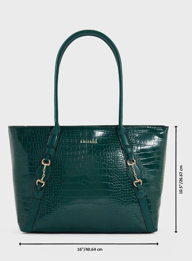 Khizana Horse Bit Detail Croc Tote Bag