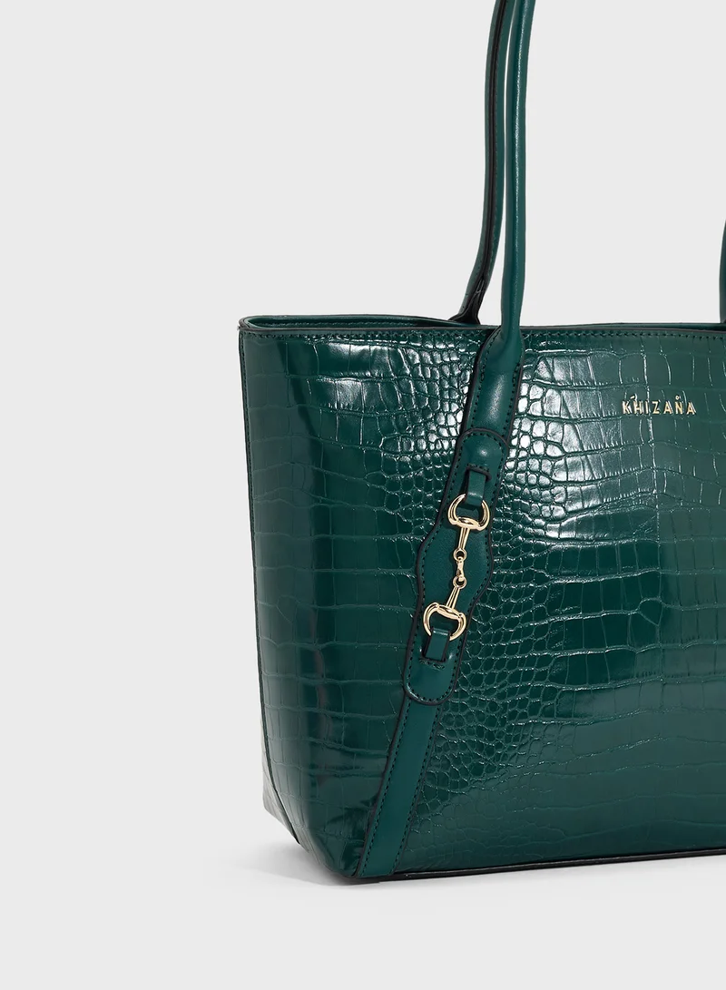 Khizana Horse Bit Detail Croc Tote Bag